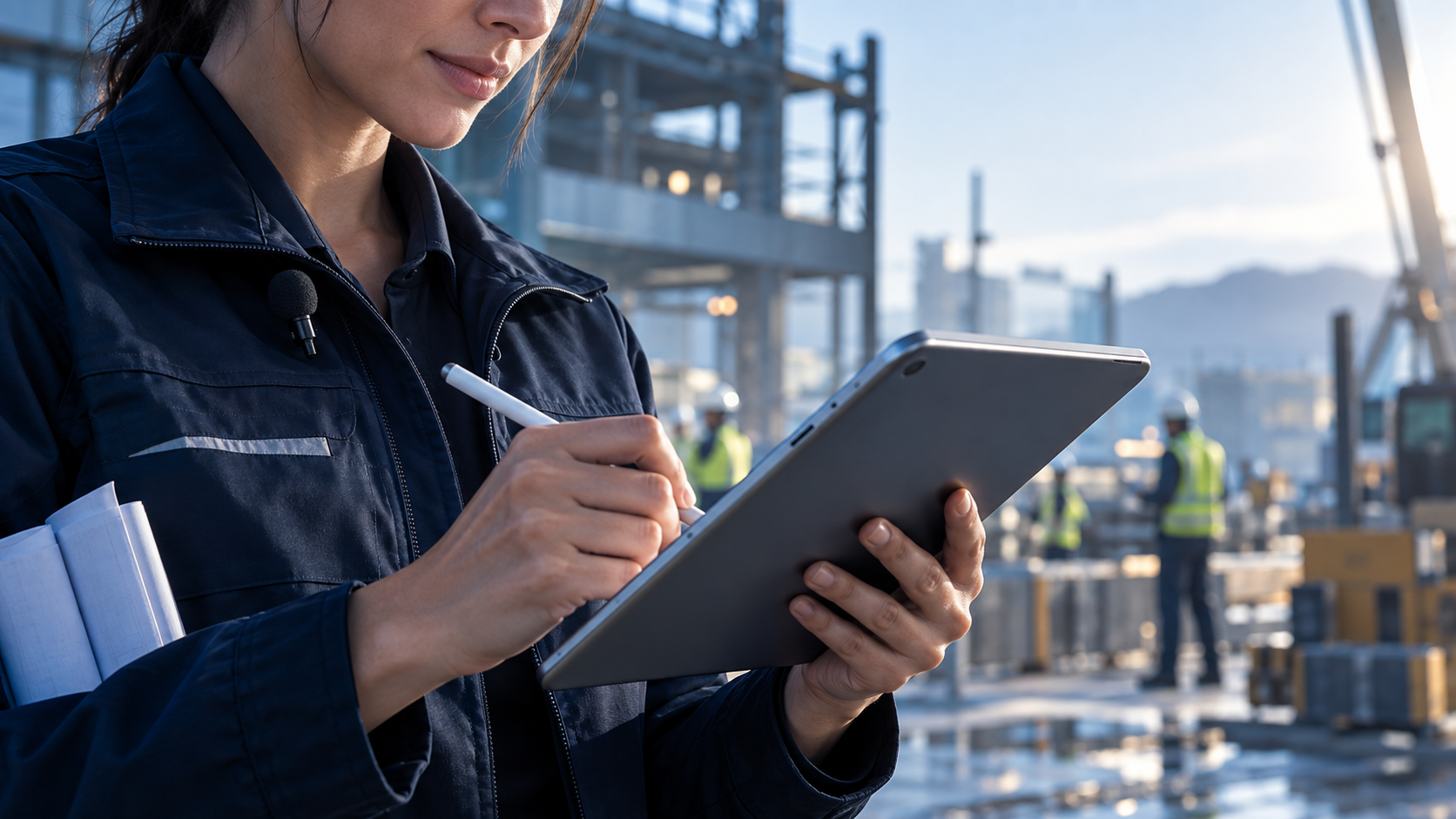 Tablet ve kalemle saha notu alan ekip üyesi